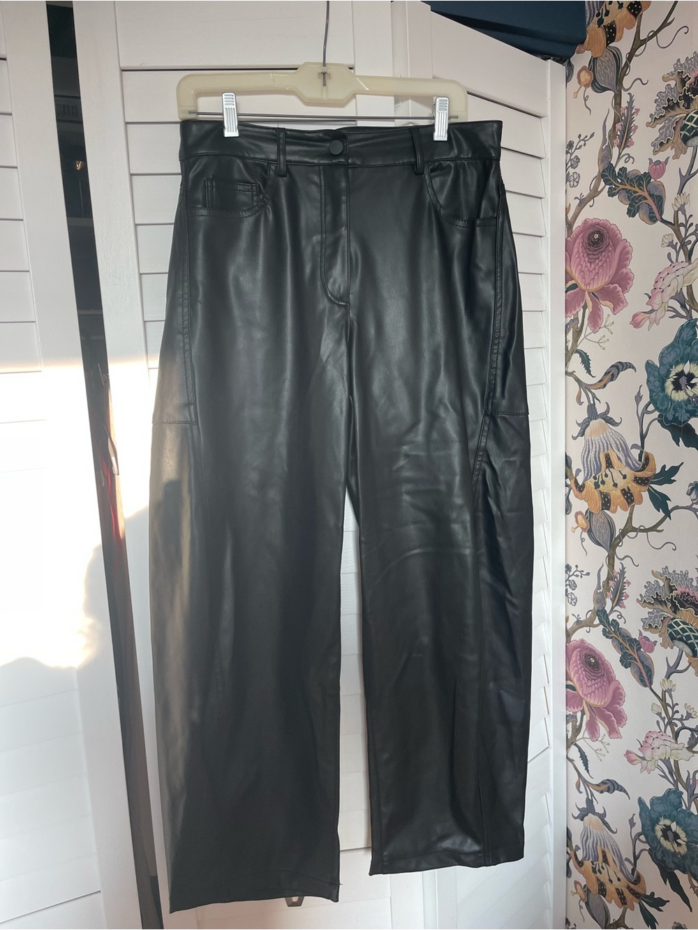 Black Faux Leather Wide-Leg women’s barrel pants